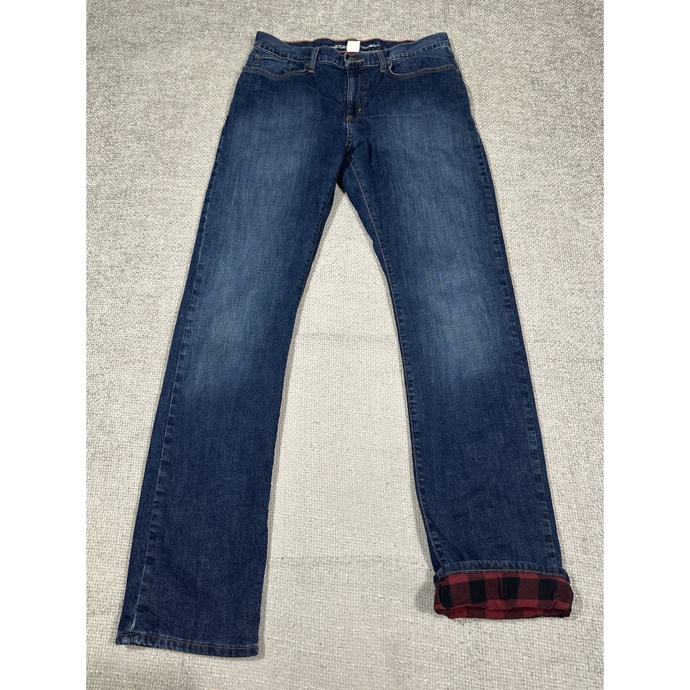 Eddie Bauer Jeans Men‎ 34x35.75 Blue Flannel Lined Straight Fit Outdoor Workwear